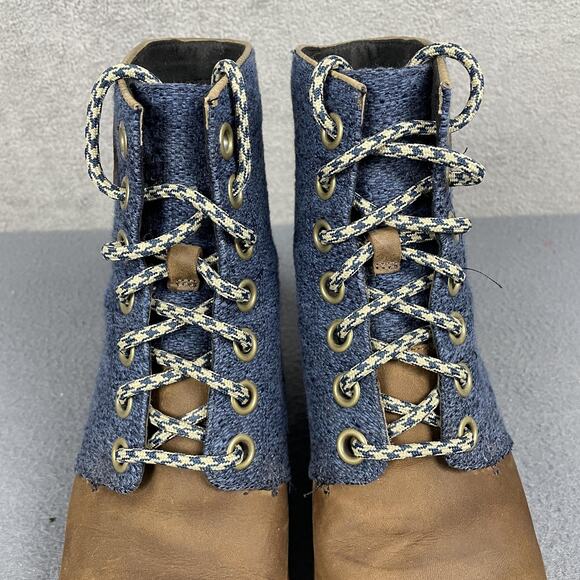 Sorel Wedge Boots Womens Size 8.5 Blue Brown Lexie Leather Canvas NL2265-269 - Picture 5 of 16
